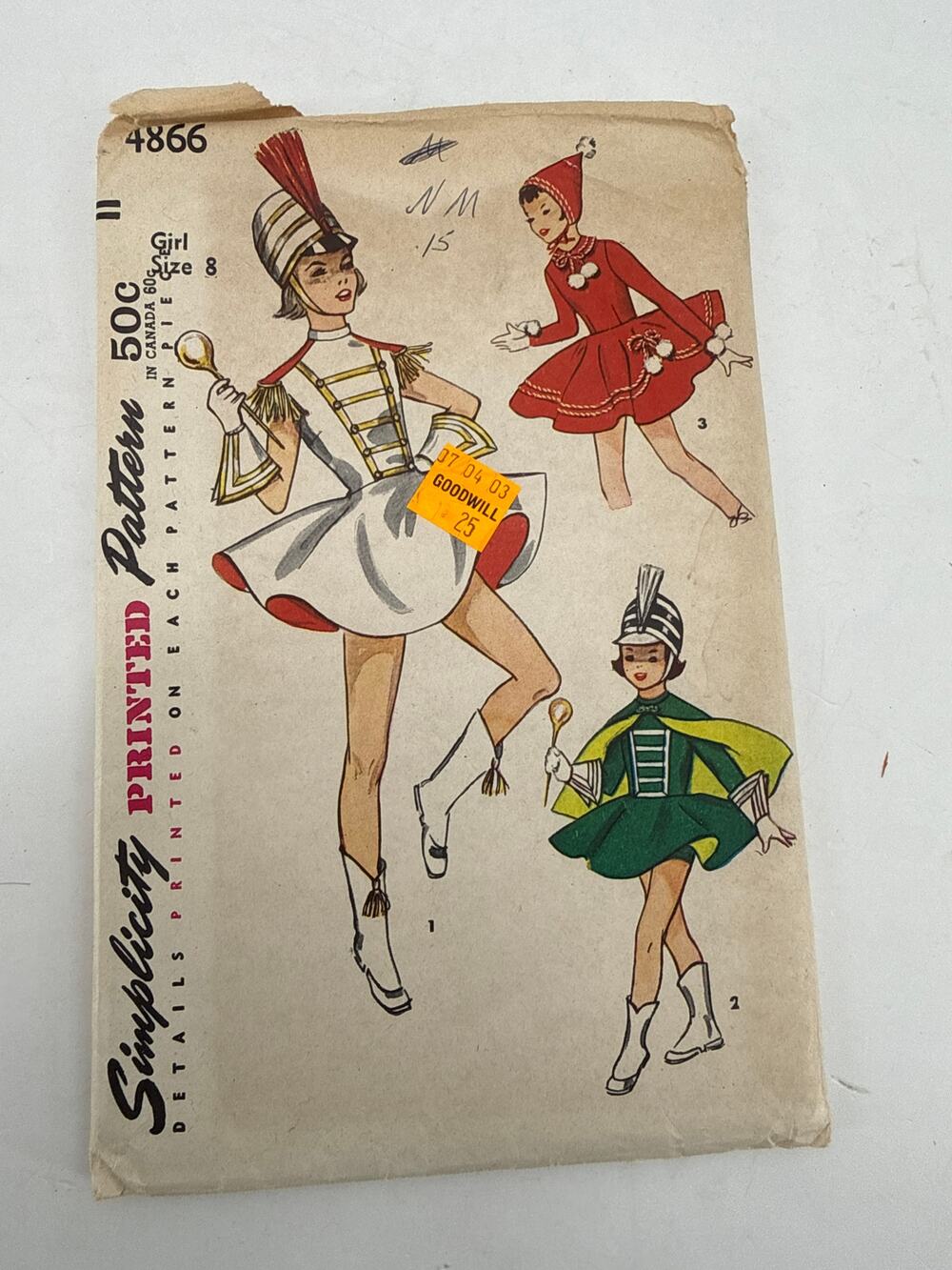 Simplicity Printed Pattern 4866 Vintage Majorette Baton Twirler Costume Girls